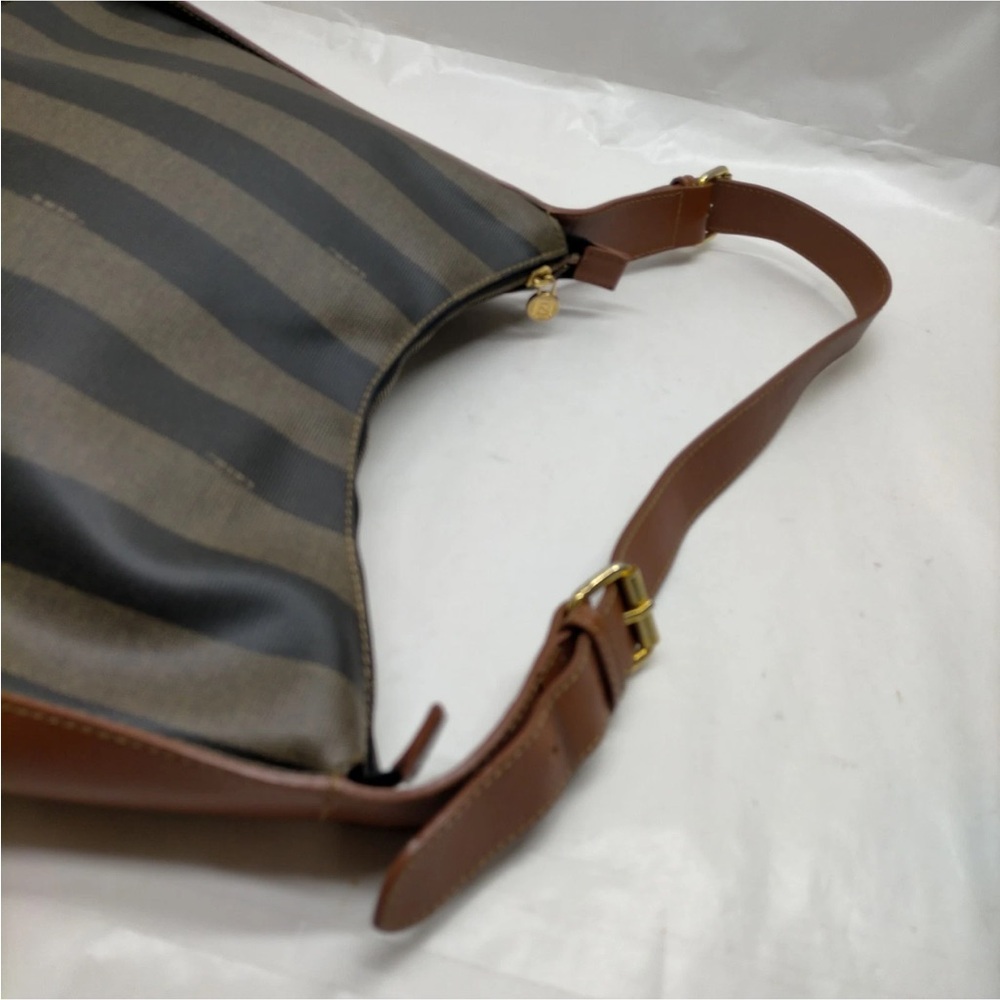 Fendi Striped Canvas Shoulder Bag in Black And Brown - Picture 5 of 10